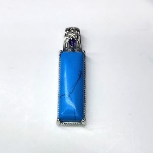Karis Blue Howlite Purple CZ Pendant In Platinum Bond Brass NWT